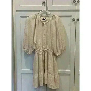 NWT! MINKPINK Cream Womens Large Dress Puff Sleeve Buttons Mini Pheasant